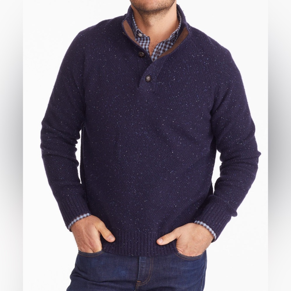 UNTUCKit Lambswool Button-Neck Donegal Navy Sweater Size Small